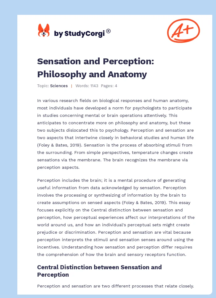 Sensation and Perception: Philosophy and Anatomy. Page 1