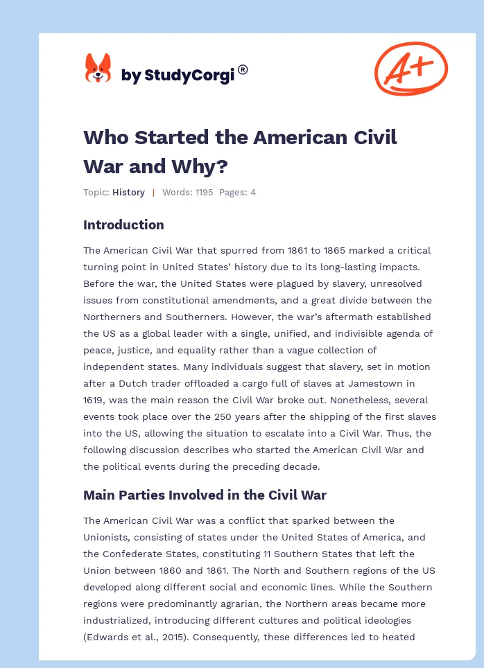 Who Started the American Civil War and Why?. Page 1