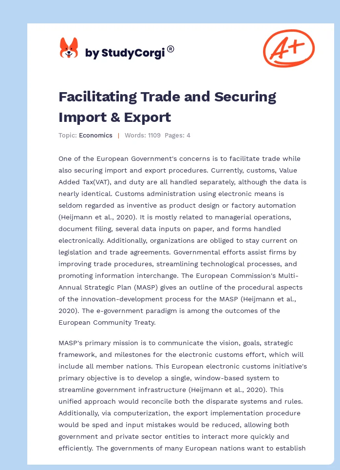 Facilitating Trade and Securing Import & Export. Page 1