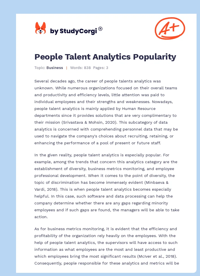 People Talent Analytics Popularity. Page 1