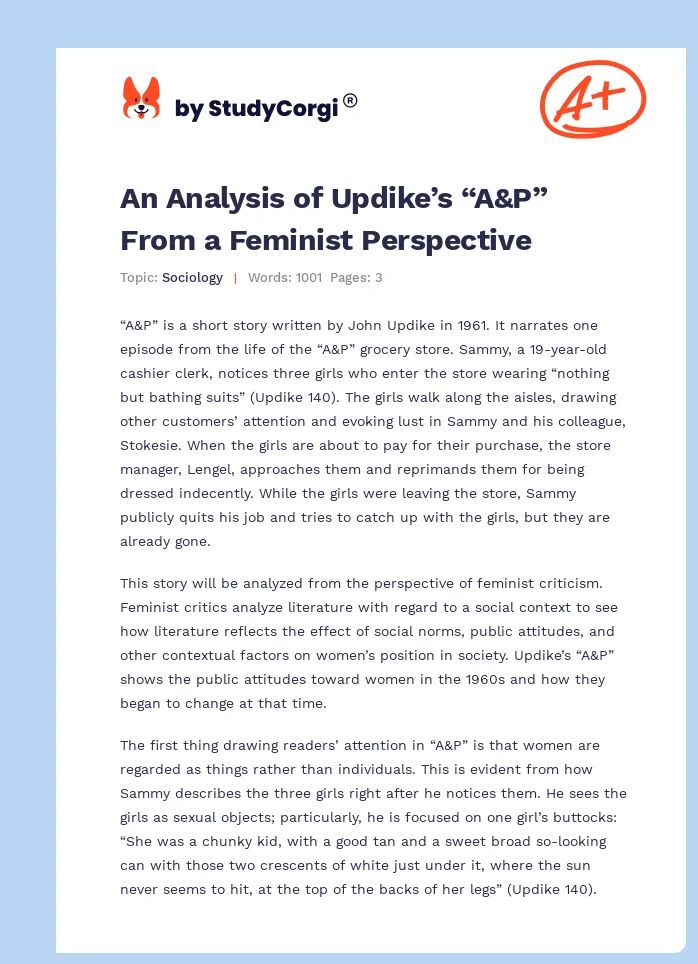 An Analysis of Updike’s “A&P” From a Feminist Perspective. Page 1