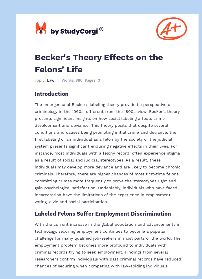 Becker's Theory Effects on the Felons’ Life. Page 1