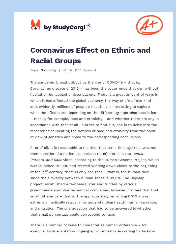 Coronavirus Effect on Ethnic and Racial Groups. Page 1