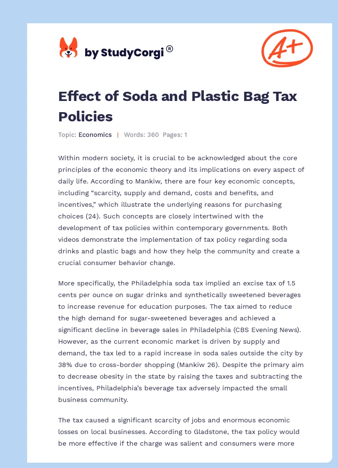 Effect of Soda and Plastic Bag Tax Policies. Page 1