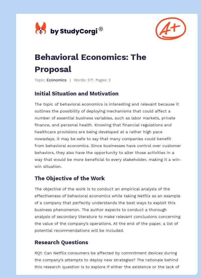 Behavioral Economics: The Proposal. Page 1