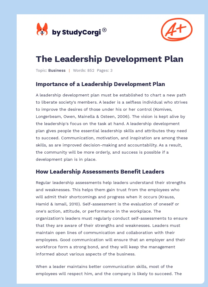 The Leadership Development Plan. Page 1