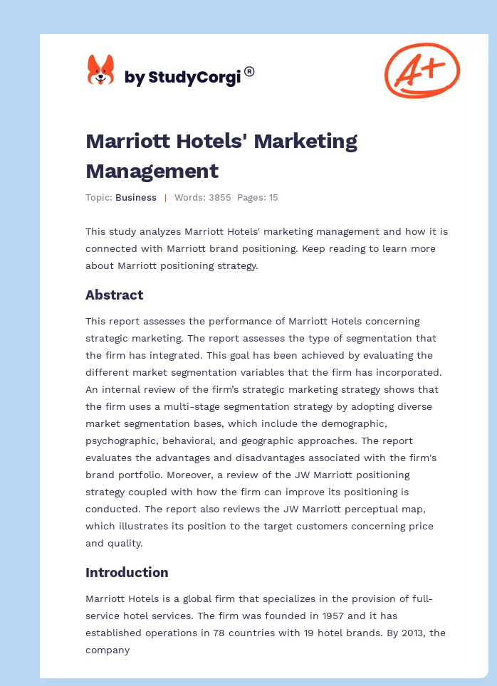 Marriott Hotels' Marketing Management. Page 1