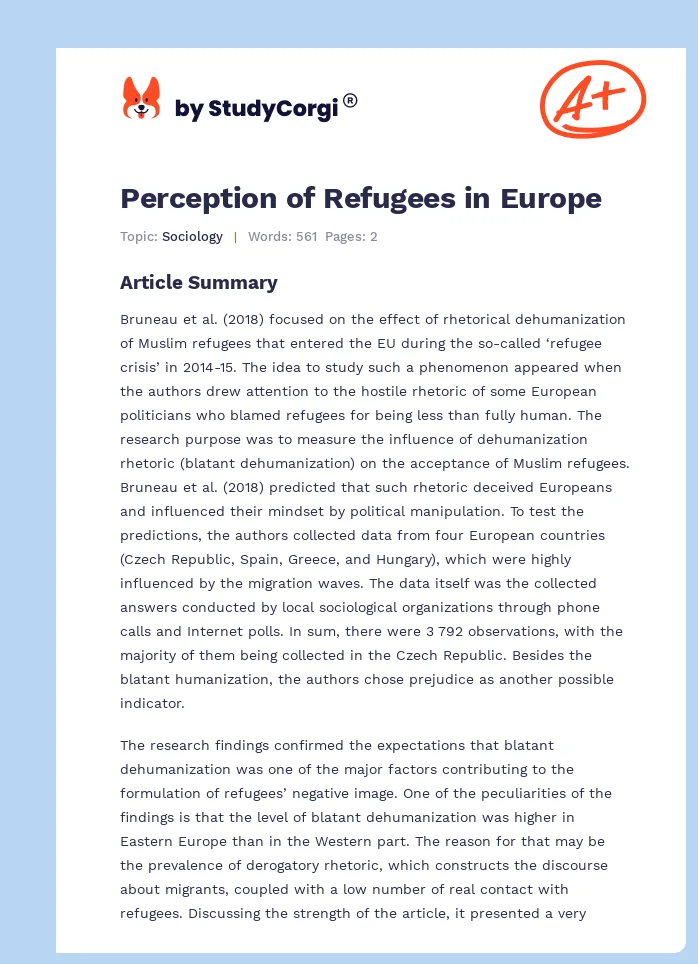 Perception of Refugees in Europe. Page 1
