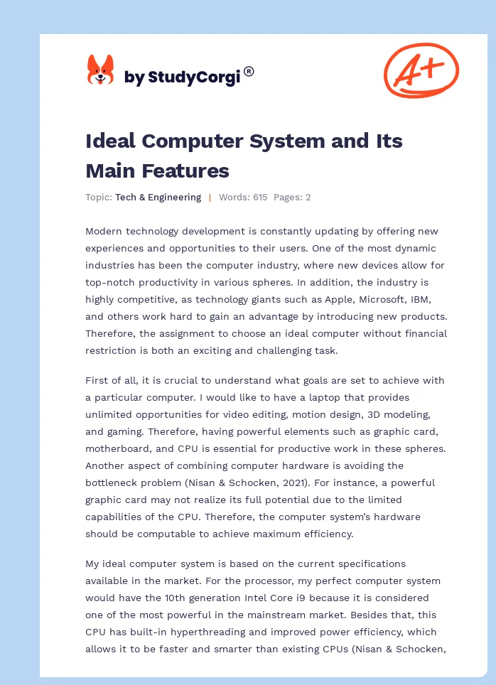 Ideal Computer System and Its Main Features. Page 1