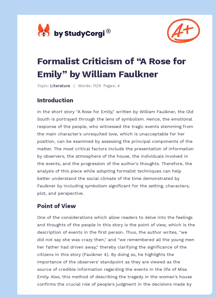 Formalist Criticism of “A Rose for Emily” by William Faulkner. Page 1