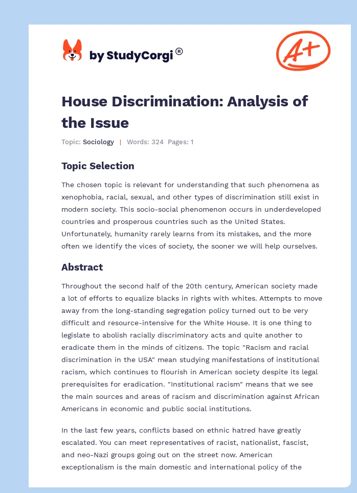 House Discrimination: Analysis of the Issue. Page 1