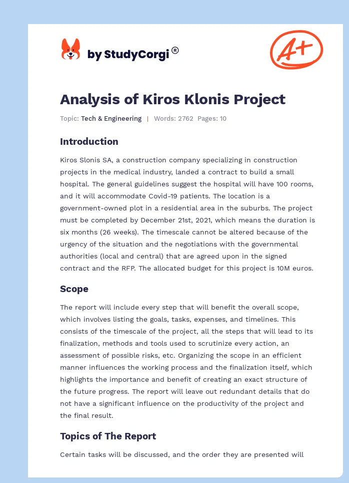 Analysis of Kiros Klonis Project. Page 1