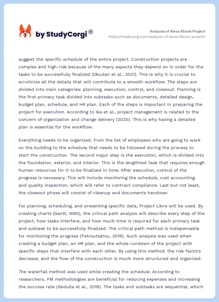 Analysis of Kiros Klonis Project. Page 2
