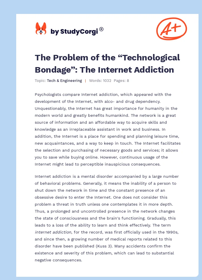The Problem of the “Technological Bondage”: The Internet Addiction. Page 1