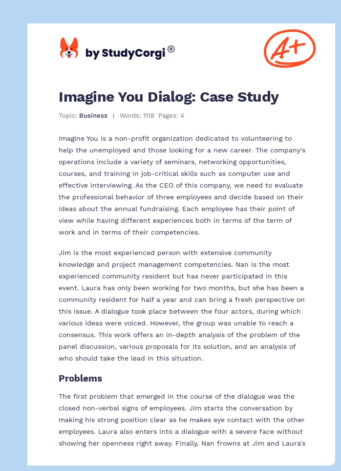 Imagine You Dialog: Case Study. Page 1