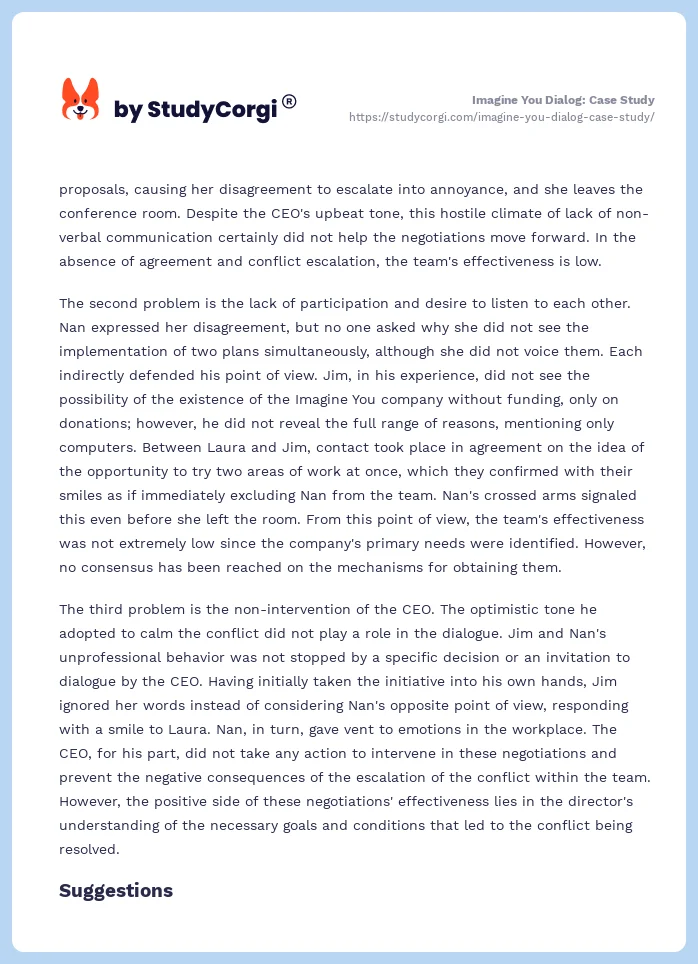 Imagine You Dialog: Case Study. Page 2