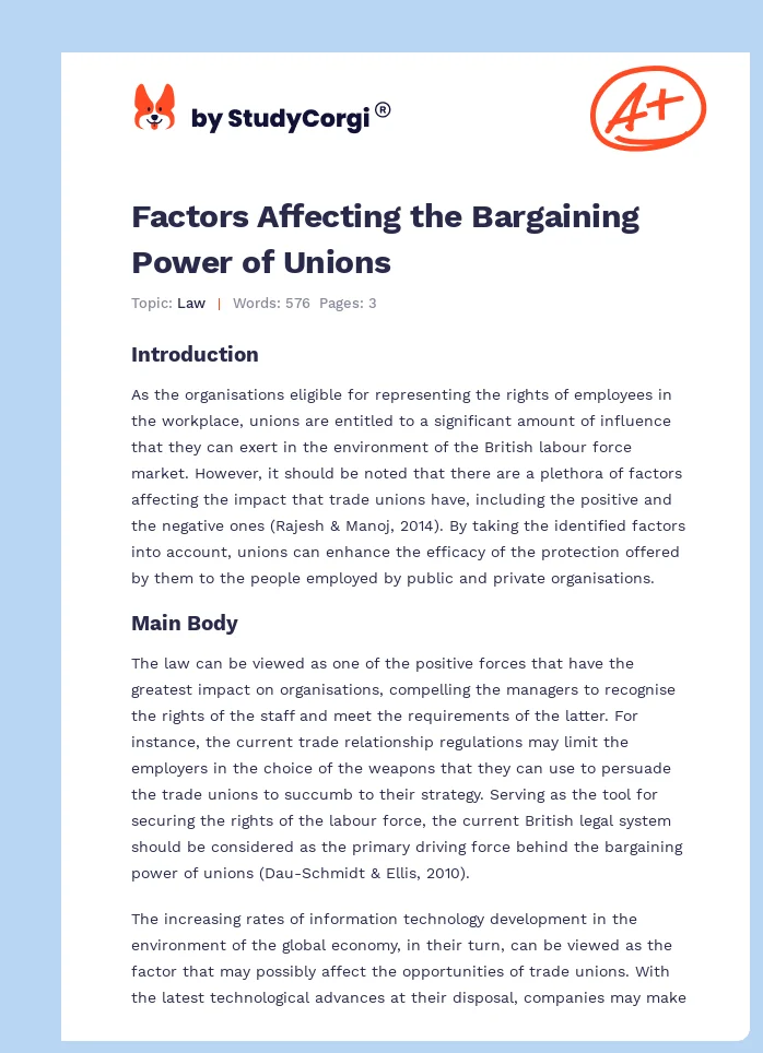 Factors Affecting the Bargaining Power of Unions. Page 1