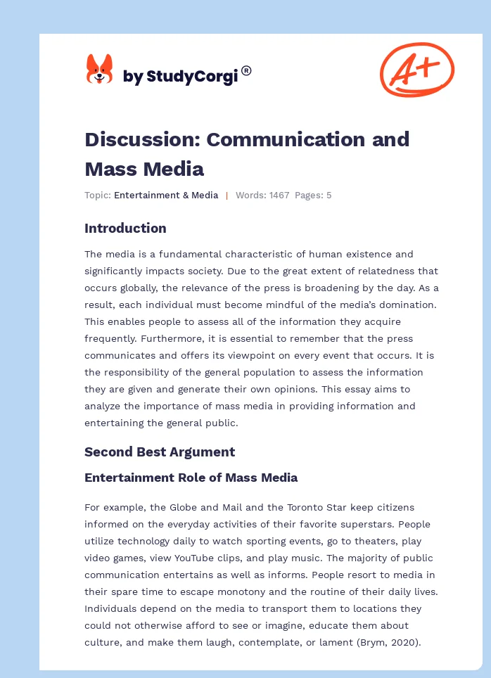Discussion: Communication and Mass Media. Page 1