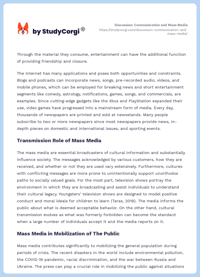 Discussion: Communication and Mass Media. Page 2