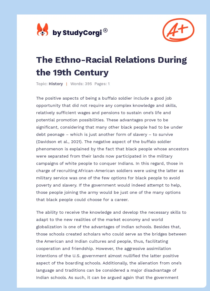The Ethno-Racial Relations During the 19th Century. Page 1
