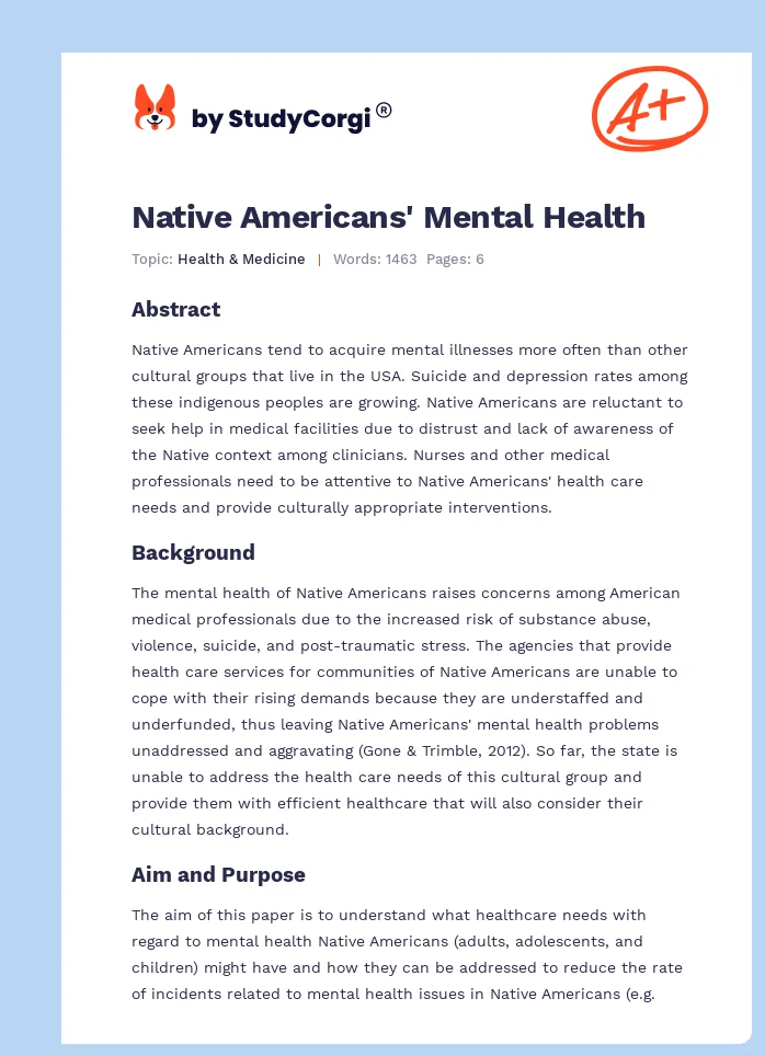 Native Americans' Mental Health. Page 1