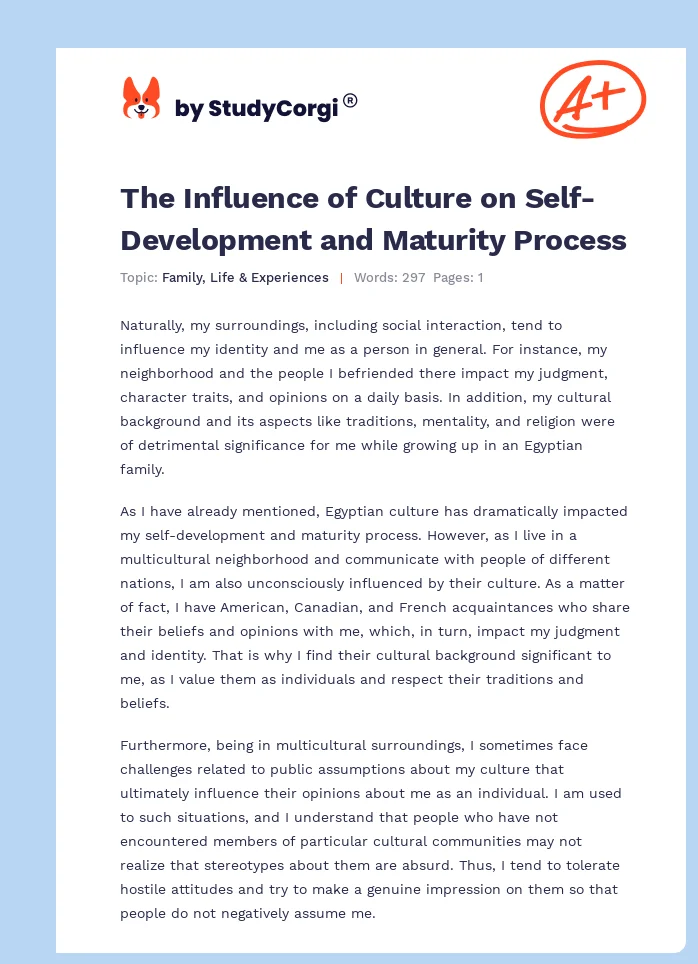 The Influence of Culture on Self-Development and Maturity Process. Page 1