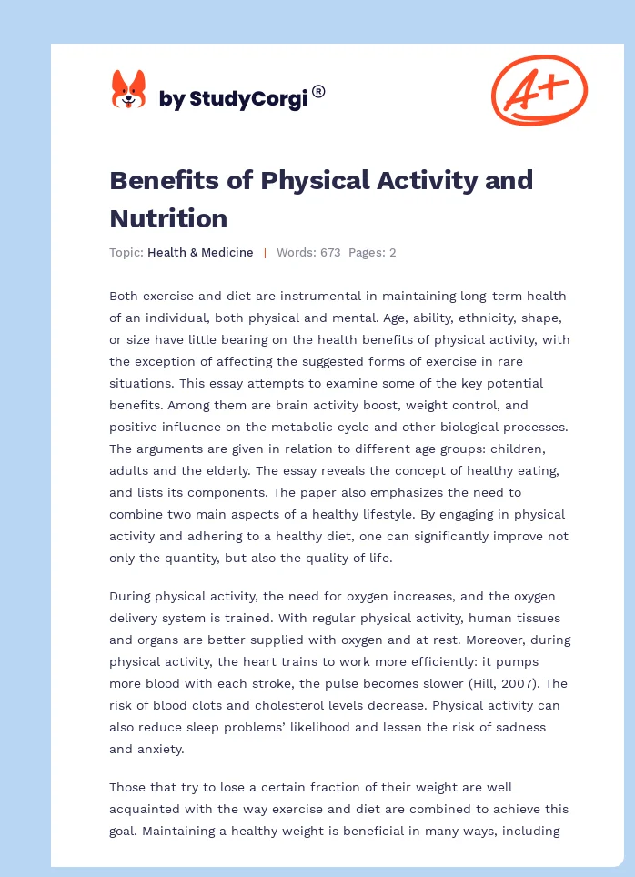 Benefits of Physical Activity and Nutrition. Page 1