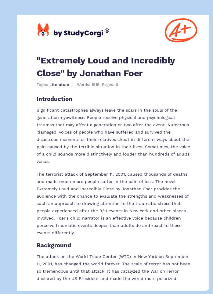"Extremely Loud and Incredibly Close" by Jonathan Foer. Page 1