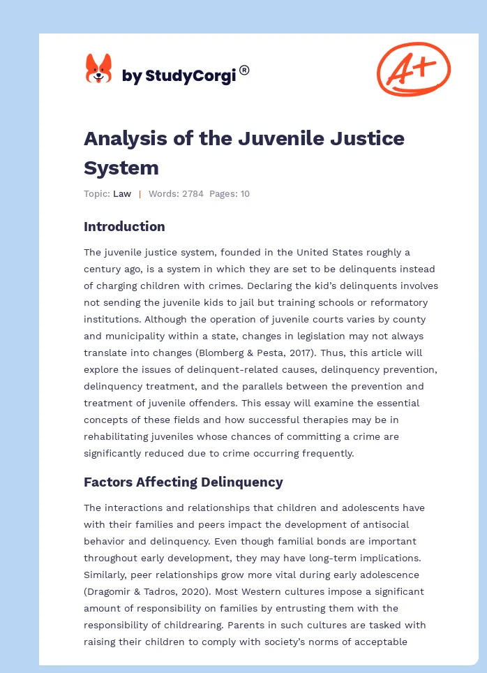 Analysis of the Juvenile Justice System. Page 1
