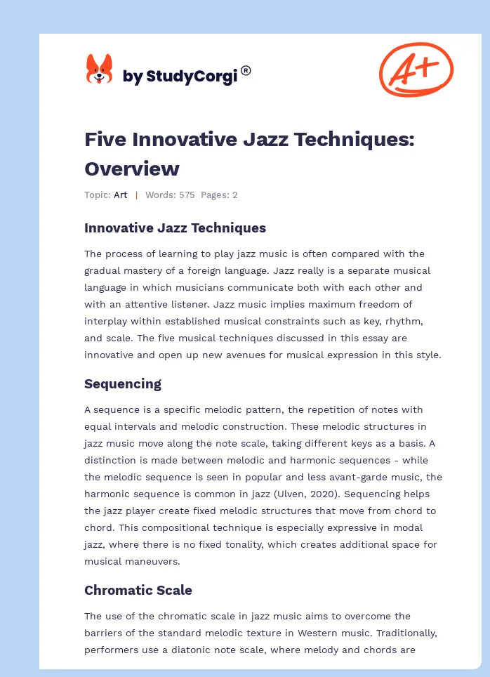 Five Innovative Jazz Techniques: Overview. Page 1