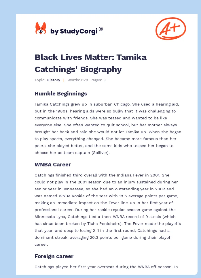 Black Lives Matter: Tamika Catchings' Biography. Page 1