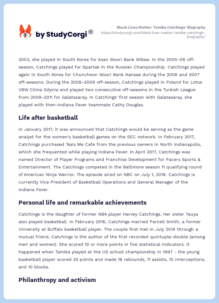 Black Lives Matter: Tamika Catchings' Biography. Page 2