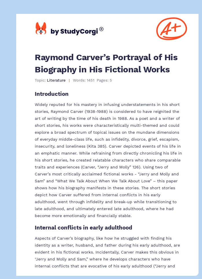 Raymond Carver’s Portrayal of His Biography in His Fictional Works. Page 1