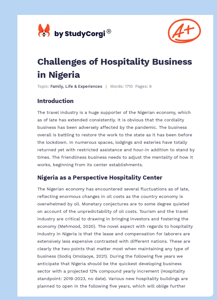 Challenges of Hospitality Business in Nigeria. Page 1