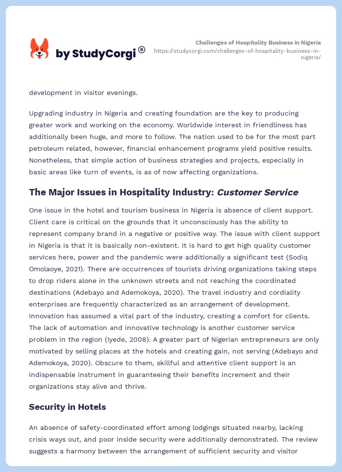 Challenges of Hospitality Business in Nigeria. Page 2