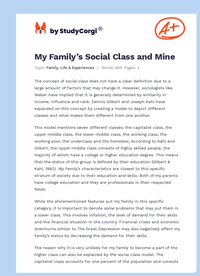 My Family’s Social Class and Mine. Page 1