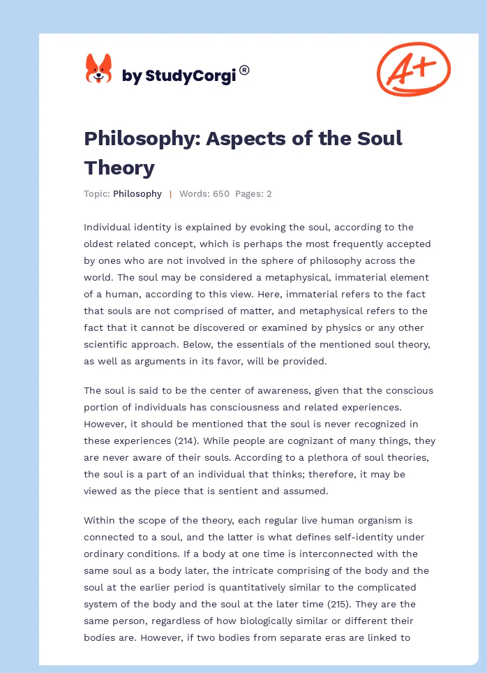 Philosophy: Aspects of the Soul Theory. Page 1