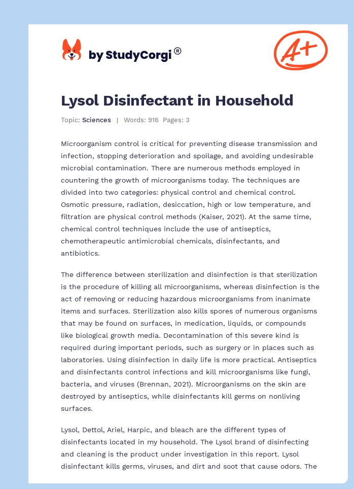 Lysol Disinfectant in Household. Page 1
