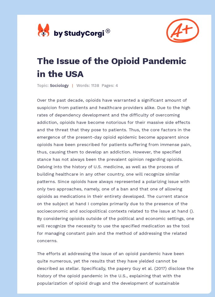 The Issue of the Opioid Pandemic in the USA. Page 1