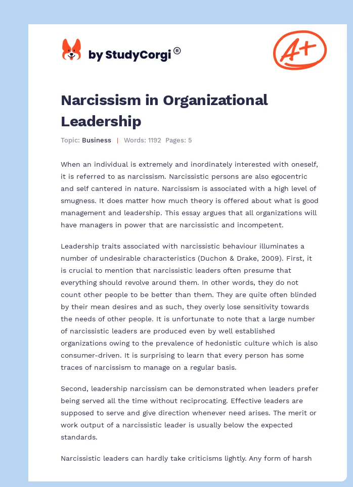 Narcissism in Organizational Leadership. Page 1