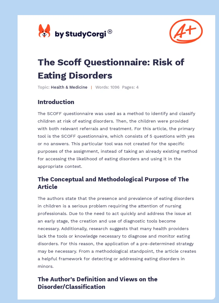 The Scoff Questionnaire: Risk of Eating Disorders. Page 1