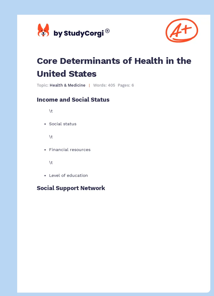 Core Determinants of Health in the United States. Page 1