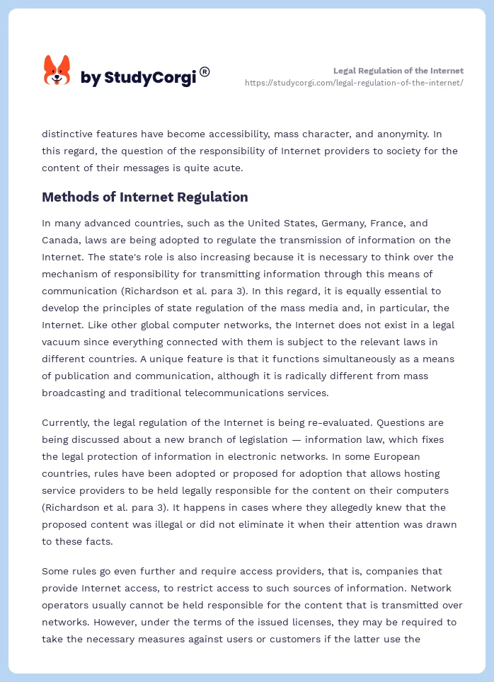 Legal Regulation of the Internet. Page 2