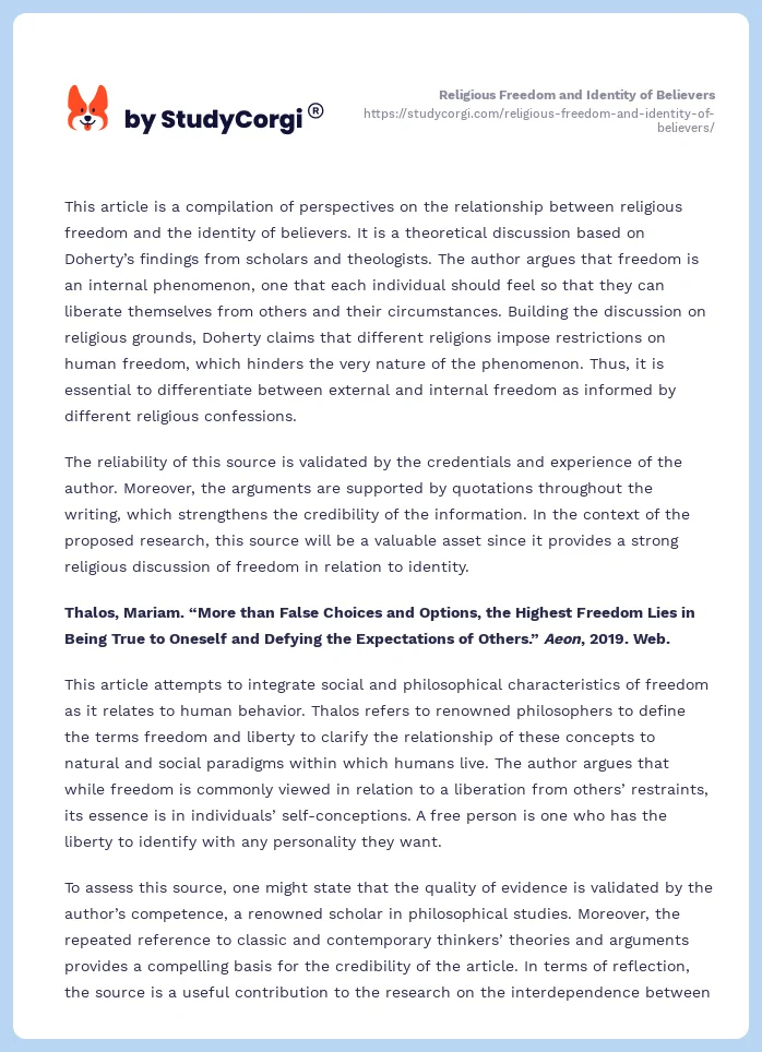 Religious Freedom and Identity of Believers. Page 2