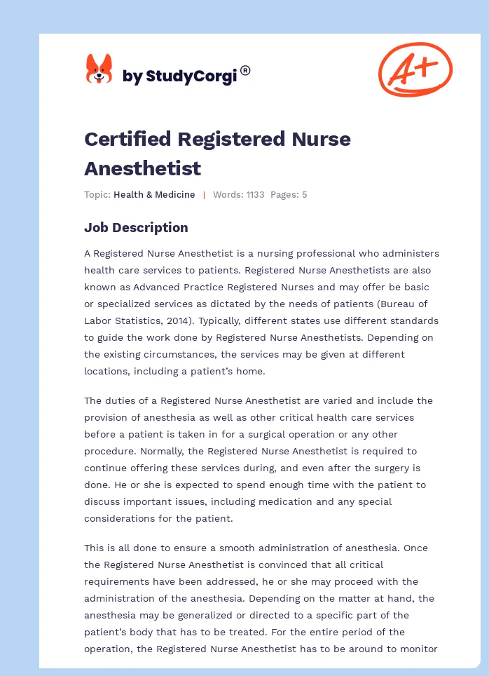 Certified Registered Nurse Anesthetist. Page 1