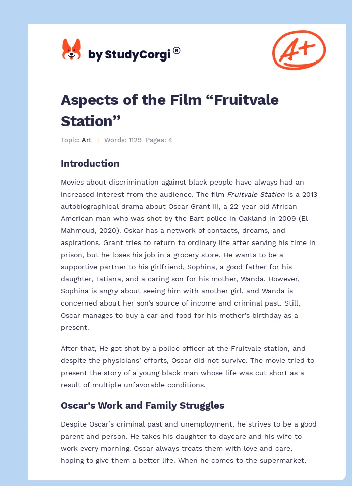 Aspects of the Film “Fruitvale Station”. Page 1