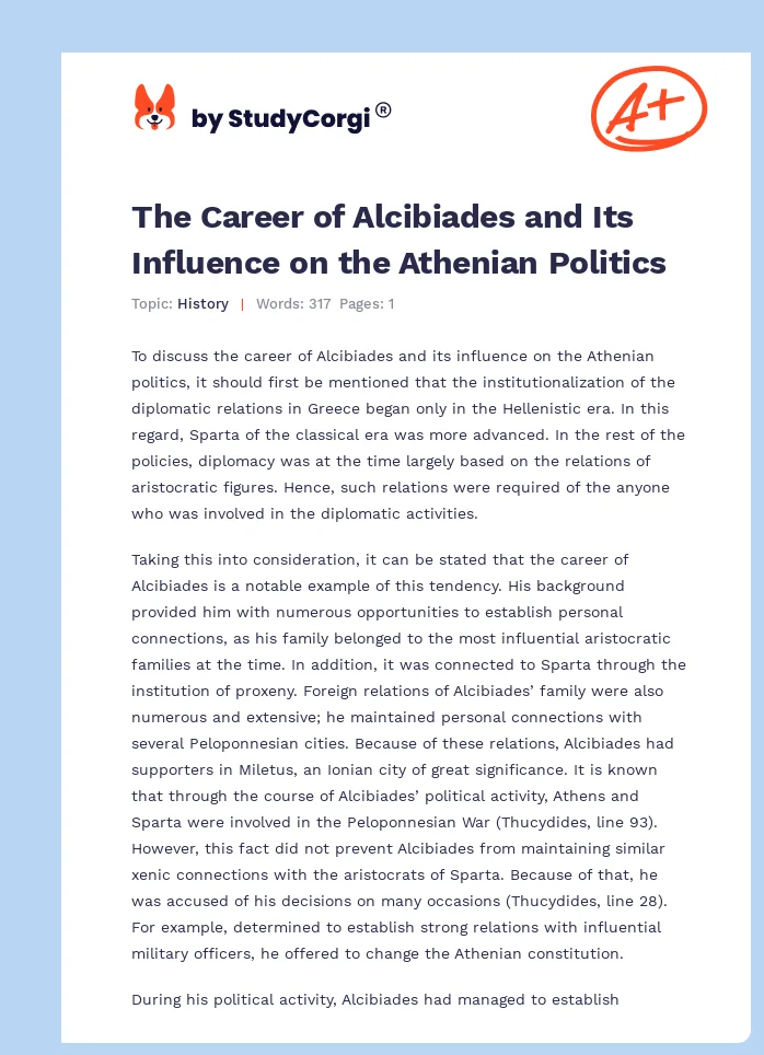 The Career of Alcibiades and Its Influence on the Athenian Politics. Page 1