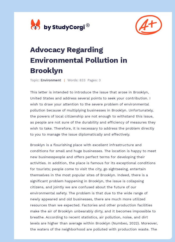 Advocacy Regarding Environmental Pollution in Brooklyn. Page 1