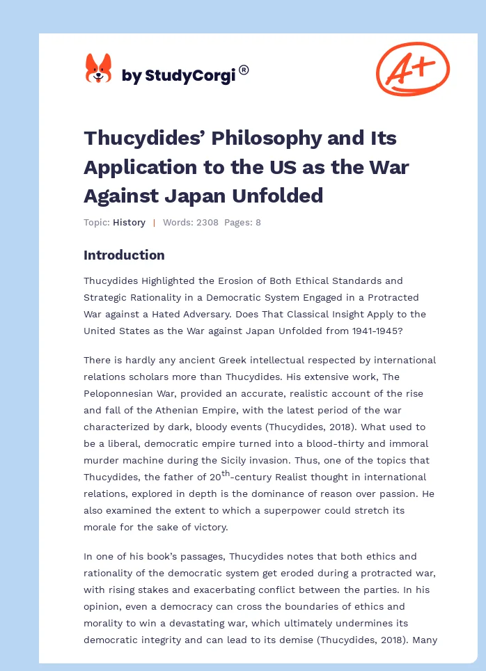 Thucydides’ Philosophy and Its Application to the US as the War Against Japan Unfolded. Page 1