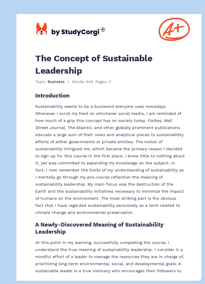 The Concept of Sustainable Leadership. Page 1